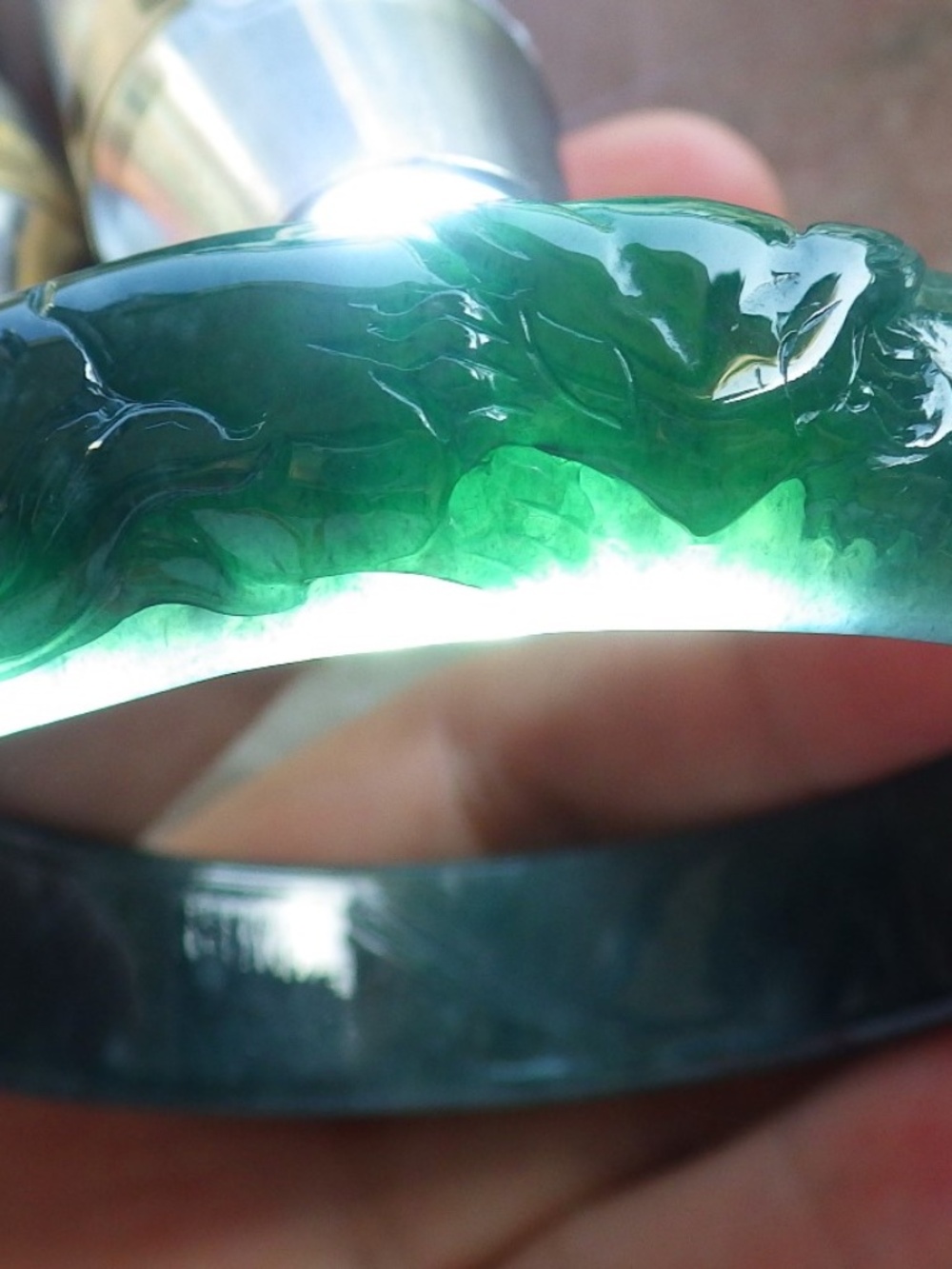 65mm Certified Natural A JADE Jadeite Fox Flower Circle Bangle Bracelet